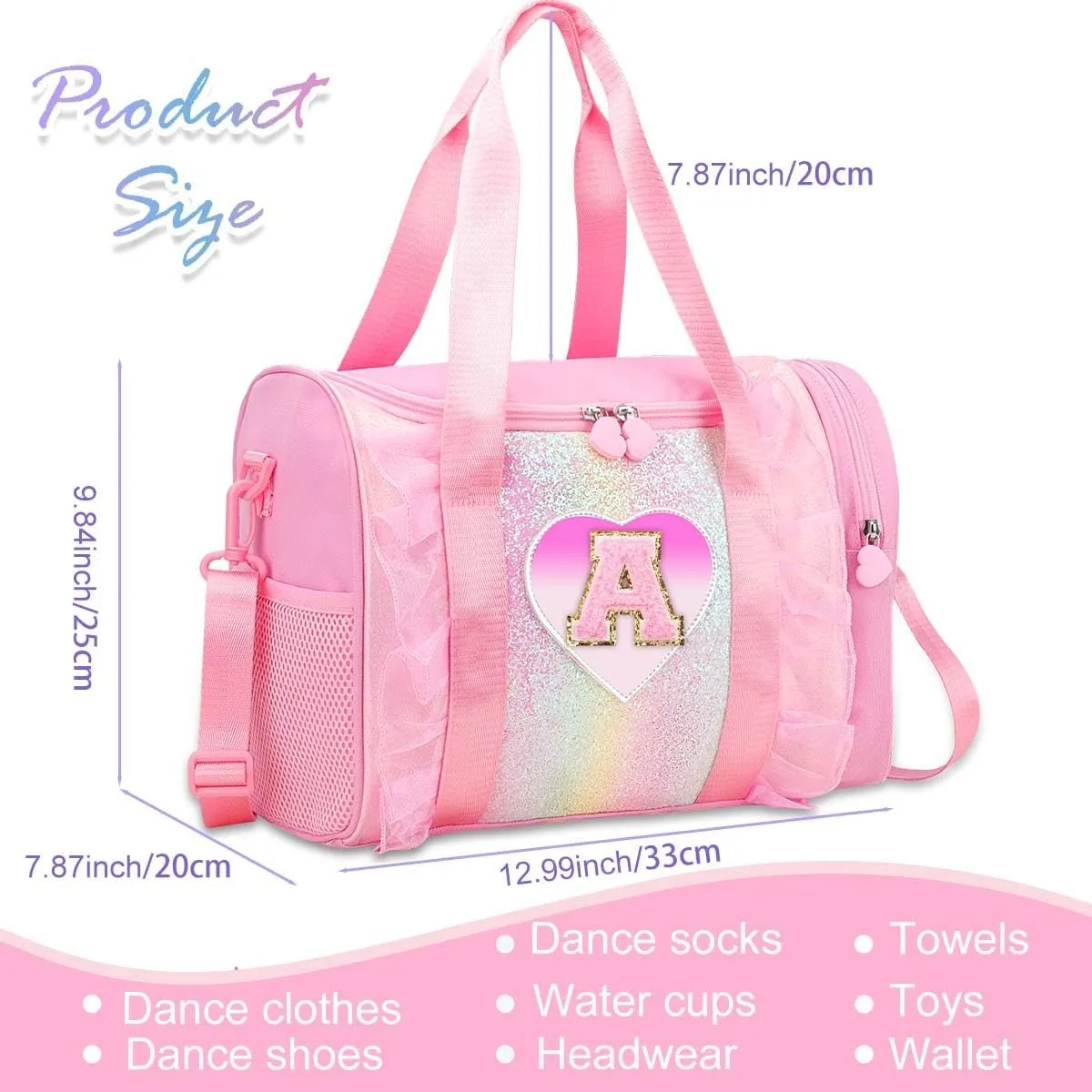 Personalized Monogram Dance Bag for Girls - 3-6 Years Kids Lightweight Water Resistant Oxford Backpack for Ballet Cheerleading Sleepovers Gymnastics Pink A