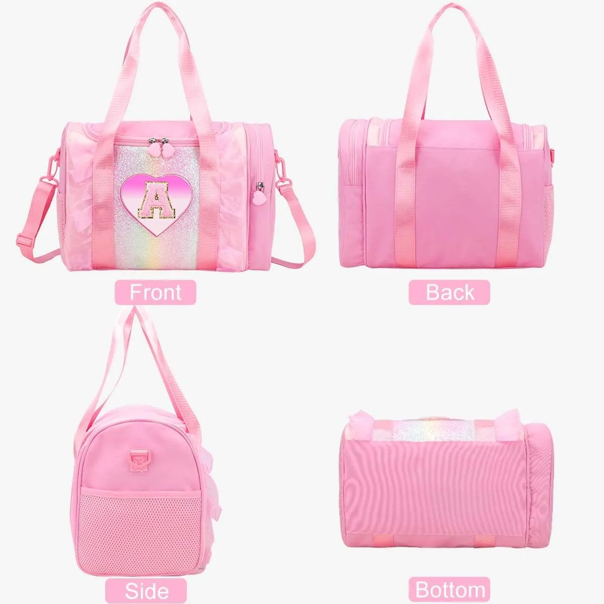 Personalized Monogram Dance Bag for Girls - 3-6 Years Kids Lightweight Water Resistant Oxford Backpack for Ballet Cheerleading Sleepovers Gymnastics Pink A