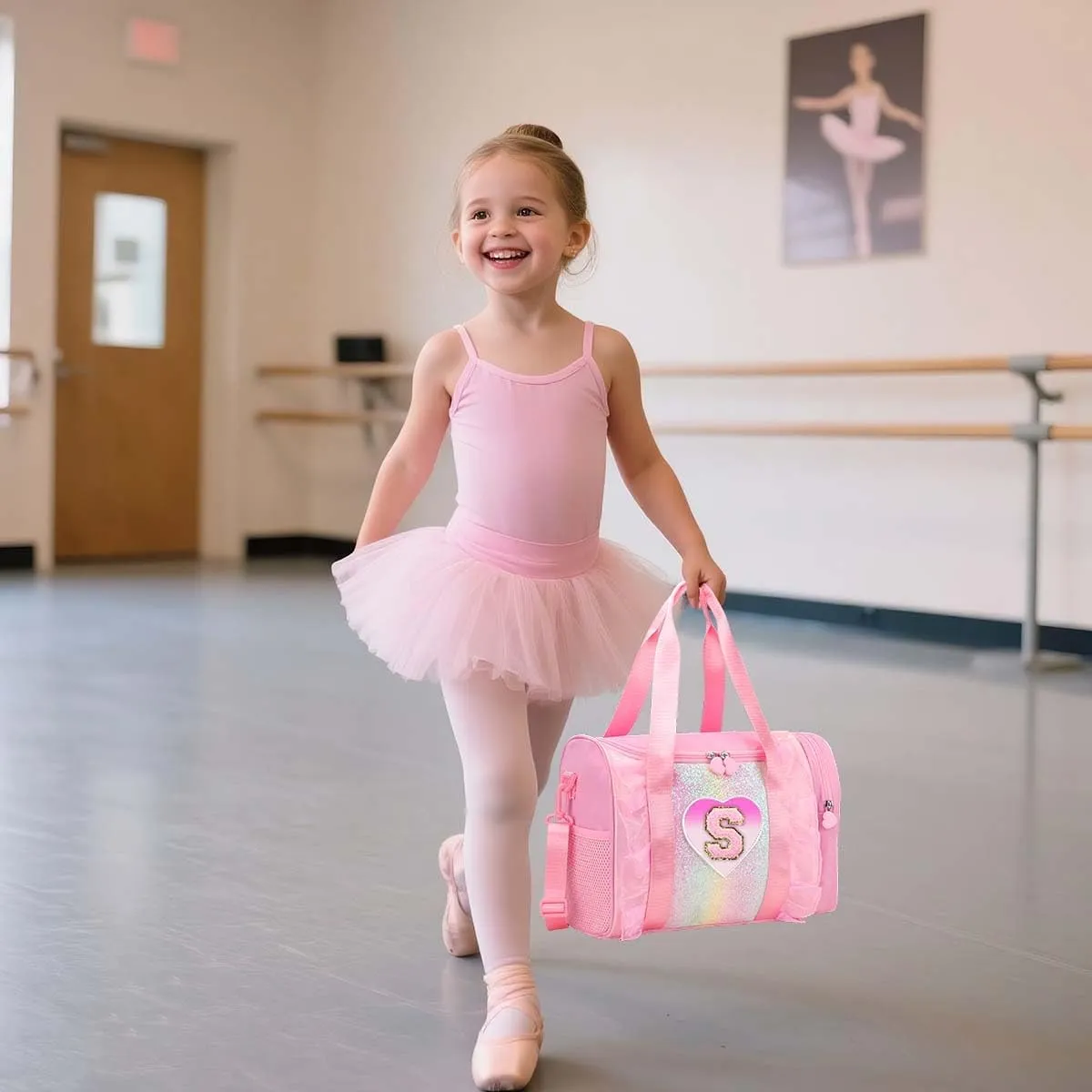 Personalized Monogram Dance Bag for Girls - 3-6 Years Kids Lightweight Water Resistant Oxford Backpack for Ballet Cheerleading Sleepovers Gymnastics Pink A