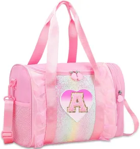Personalized Monogram Dance Bag for Girls - 3-6 Years Kids Lightweight Water Resistant Oxford Backpack for Ballet Cheerleading Sleepovers Gymnastics Pink A