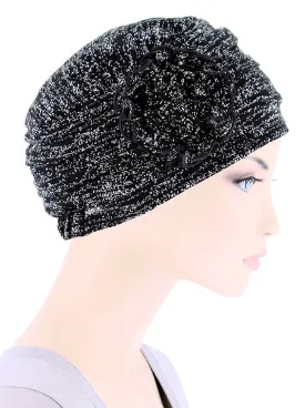Pleated Winter Hat Fleece Lined Speckled Black