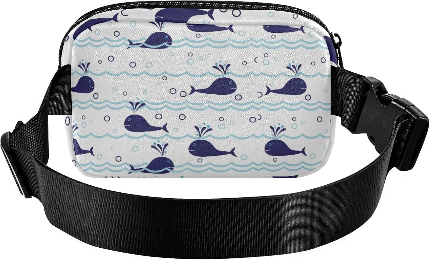 Seamless Ocean Waves Water Drop Circles Background with Blue Whales Adjustable Fanny Waist Pack Pouch, Waterproof Runners Sports Waist Pack Wallet for Sports Hiking Fitness Cycling Gym Women Men