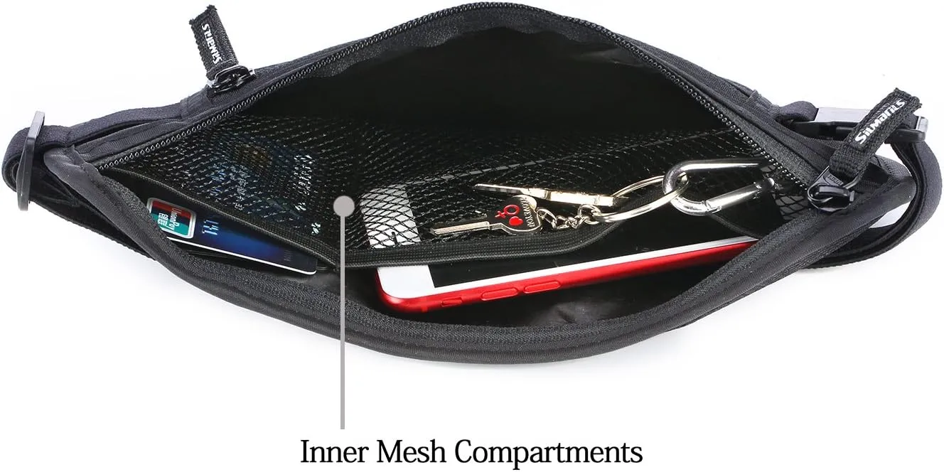 Silmarils RFID Blocking Travel Money Belt/Hidden Waist Pack   6 Bonus Sleeves (Midnight Black/L)