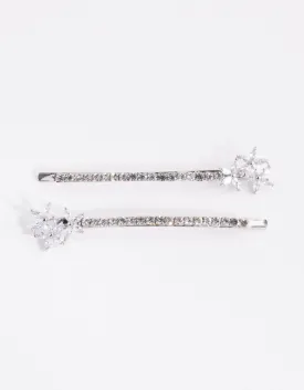 Silver Cubic Zirconia Flower Trio Pack Clip