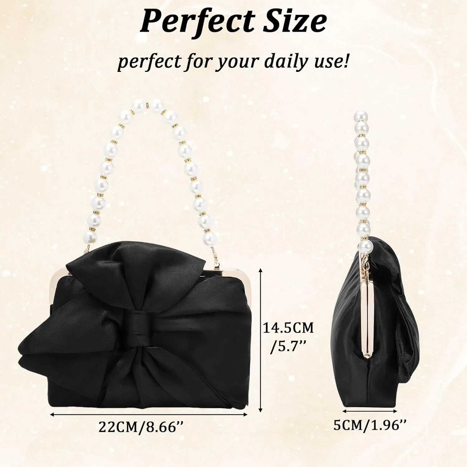 Simcat Womens Clutch Bag,Pleated Satin Handbag Lady Pleated Bow Purse Evening Bag with Chain for Wedding Prom Formal Party