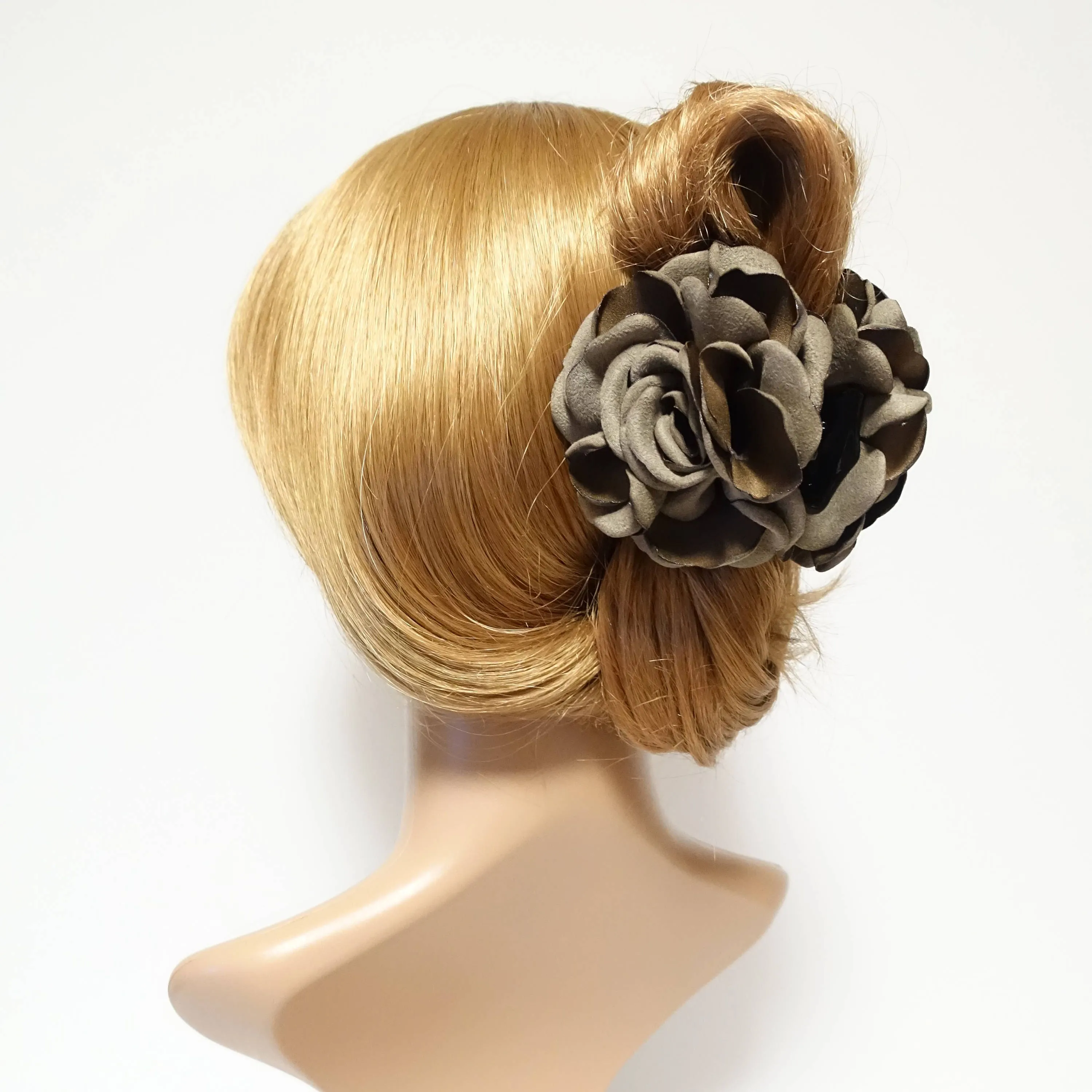 Suede Two Tone Petal Rose Flower Hair Jaw Claw Clip Women Hair Accessories