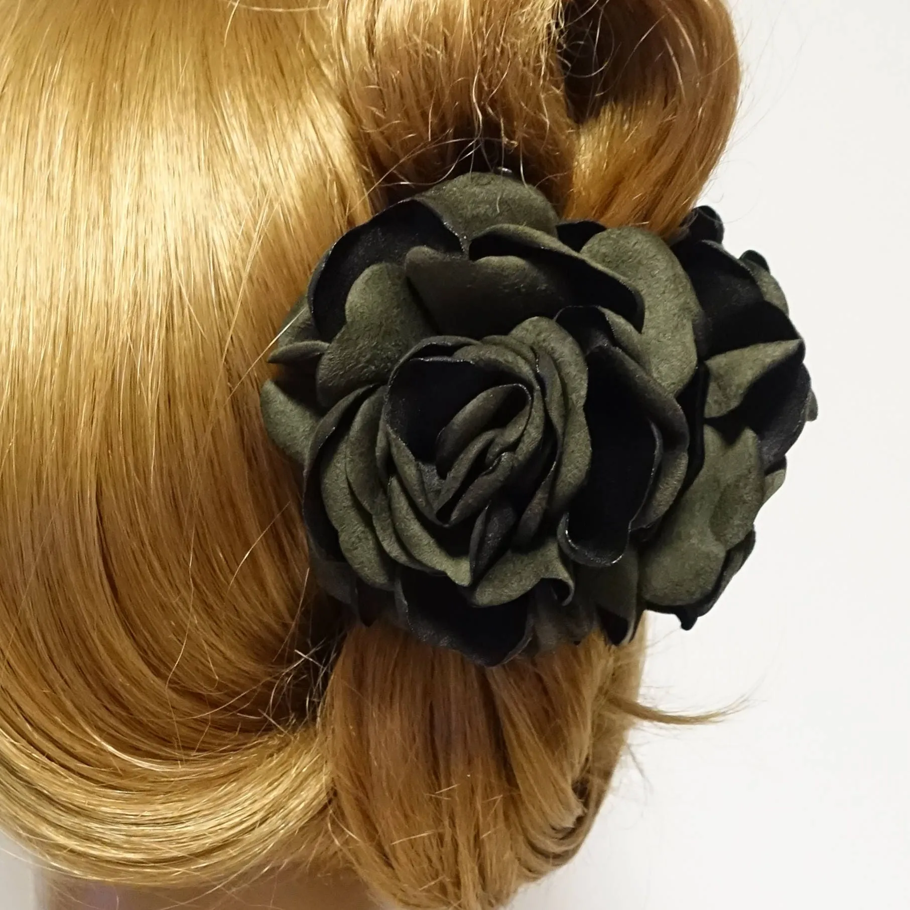 Suede Two Tone Petal Rose Flower Hair Jaw Claw Clip Women Hair Accessories