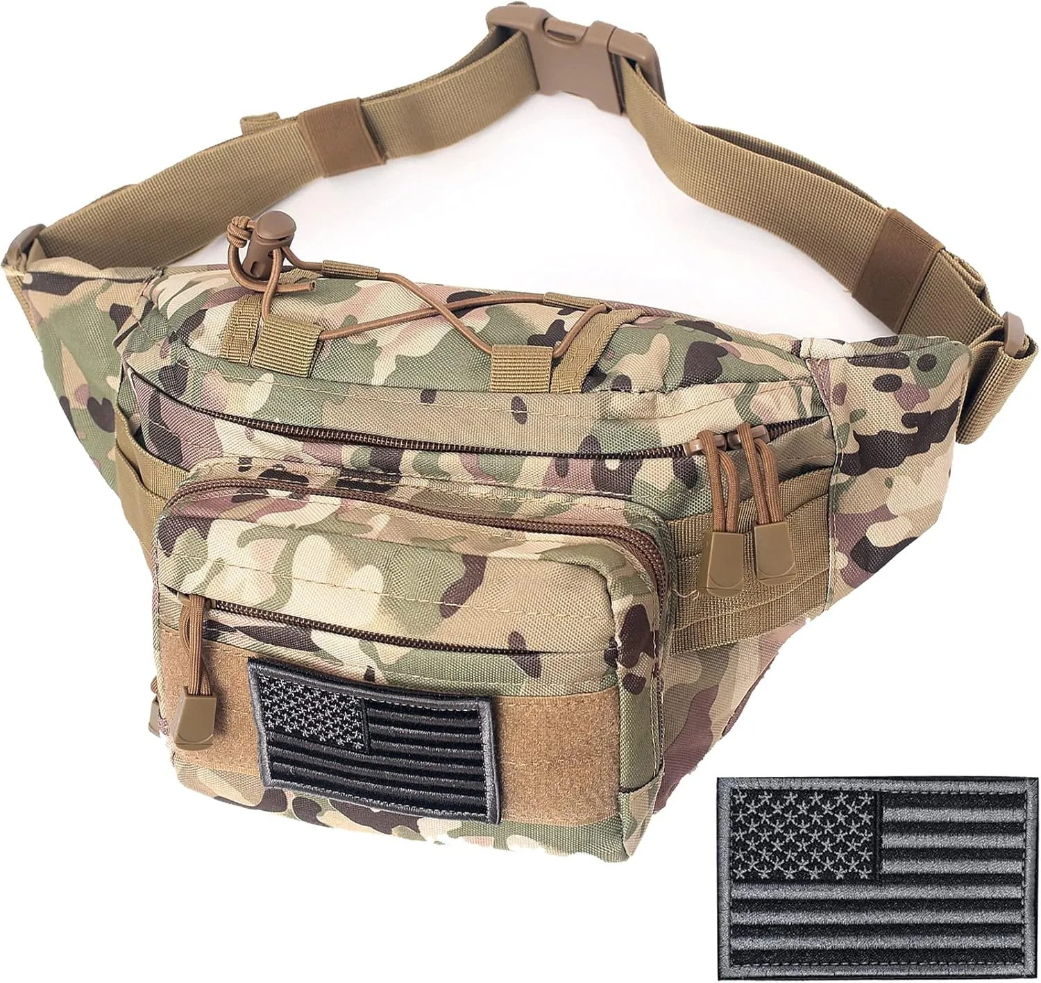 Tactical Fanny Pack, Military Waist Bag Hip Belt Bumbag Utility Bags for Outdoor Hiking Climbing Fishing with U.S Patch (CAIM0-A)