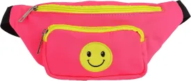 Three Pockets Smile Neon Pink 80s Fanny Pack for Women Men Travel Festival Theme Party Vintage Rave Accessories Plus Size Waist Bag