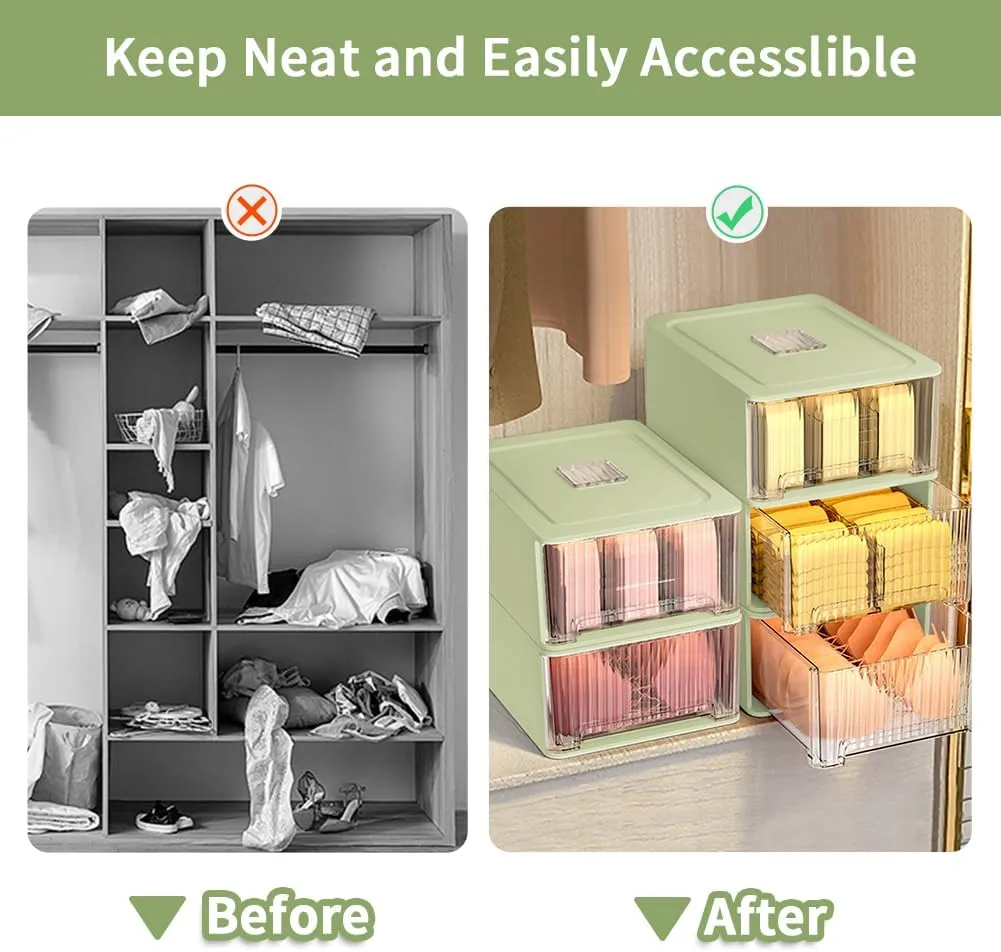 Underwear Organizer Drawer, 12 Cells Plastic Sock Underwear Storage Drawer, Stackable Closet Organizers and Storage Box for Bras, Socks, Scarves, Ties, Belt (Placing Style, White, 1 Pcs)