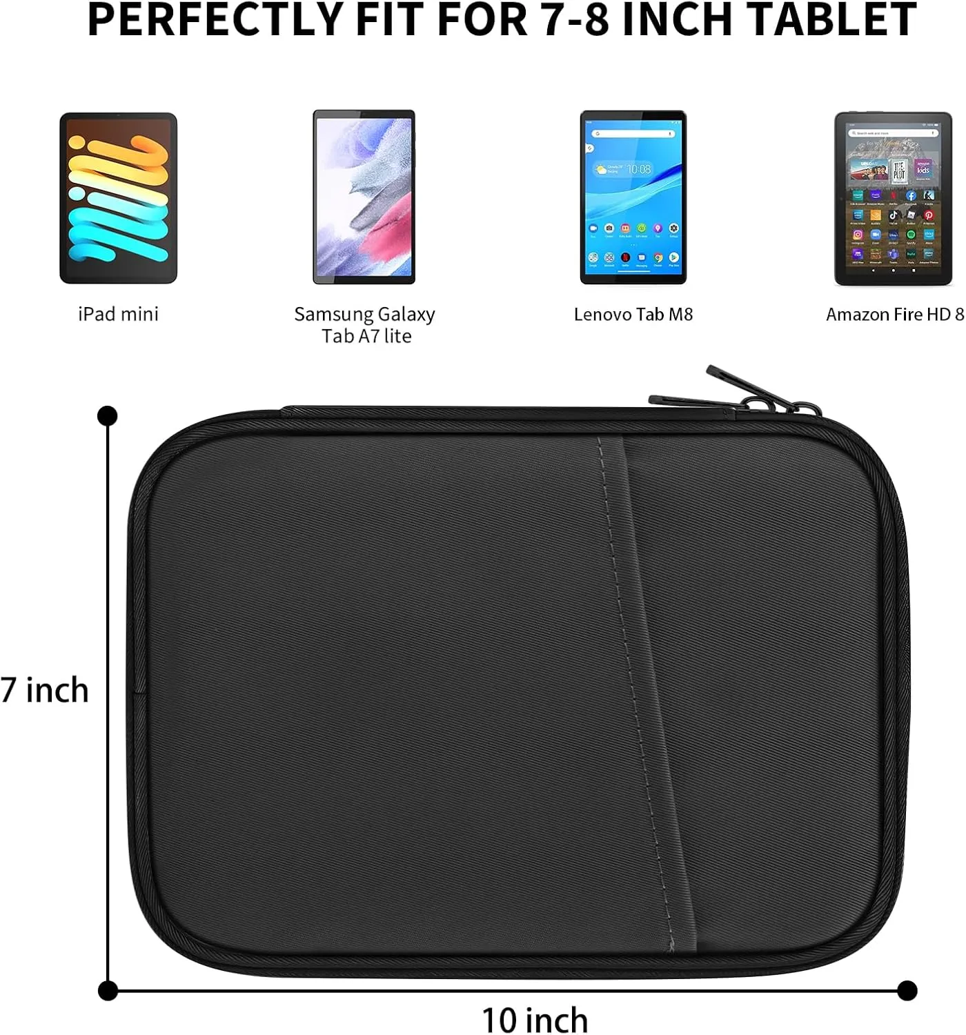 Universal Sleeve Bag for 7-8 inch Tablet Fire HD 8/Fire HD 8 Plus Compatible iPad mini (6th Gen) 8.3" 2021, iPad mini 5/4/3/2/1, Tab A8, 7"-8" inch Android Tablet Sleeve Case -Black