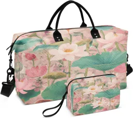 Watercolor Lotus Pond Travel Duffel Bag, Shoulder Weekender Overnight Bags - Large Gym Bag with Wet Pocket