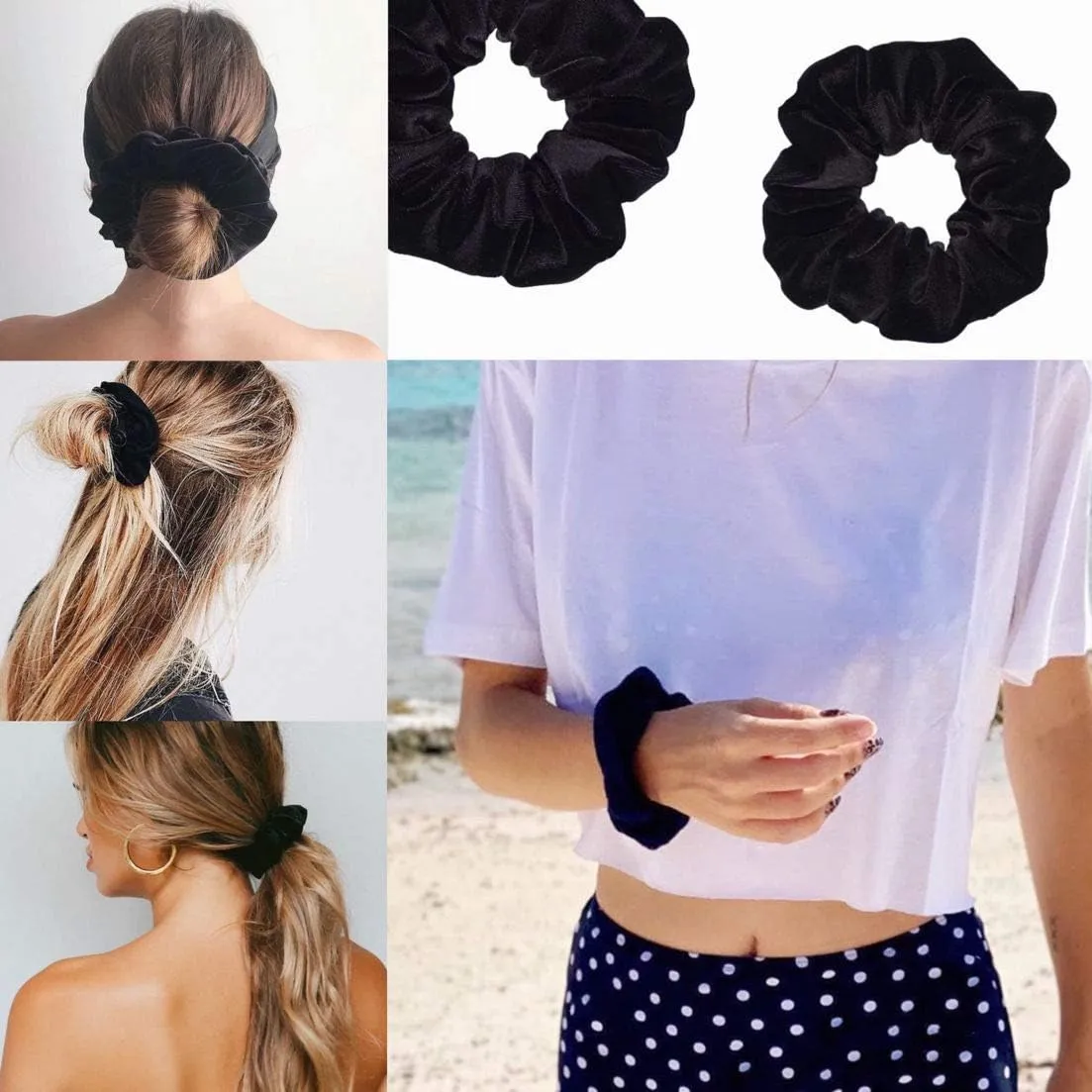 Zipper Scrunchies, Pocket Scrunchie, SECRET & HIDDEN, Velvet Hair Ties Bracelet, Compatible with Apple AirPods 3&2&1, Key Money Chapstick Storage Bag, Elastics Hair Band (Simple Black)